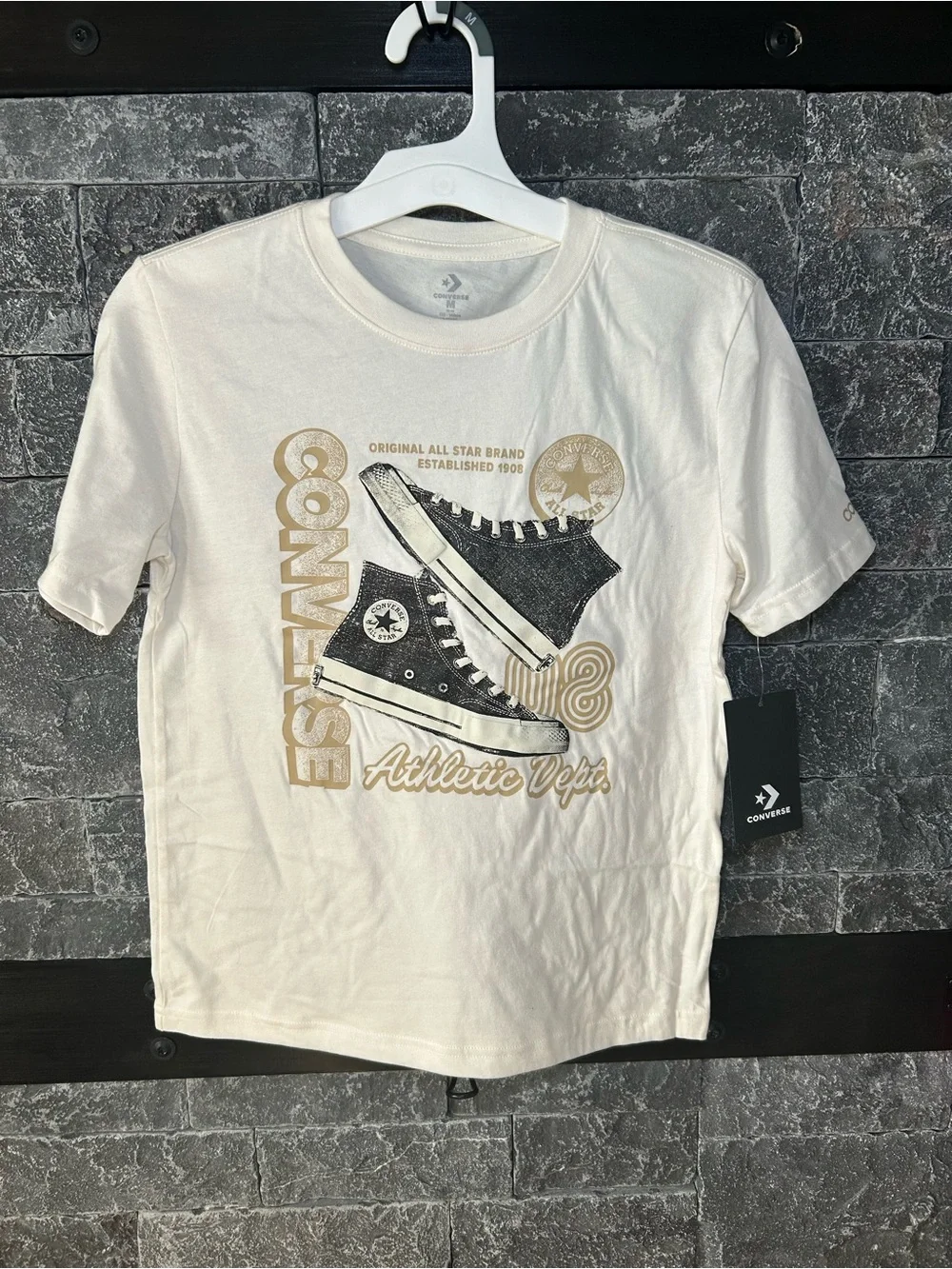 Converse Boys White Graphic Tee with Black Sneaker Print